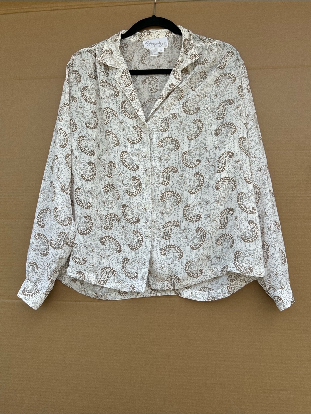 VTG Shapely Lightweight Paisley Button-Up Shirt Blouse Cottagecore Sz 18 Beige